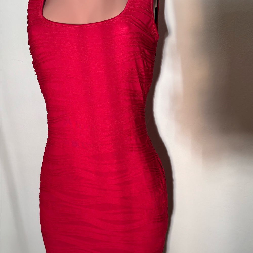 Red Bodycon Mini Dress Scoop Neck Sleeveless